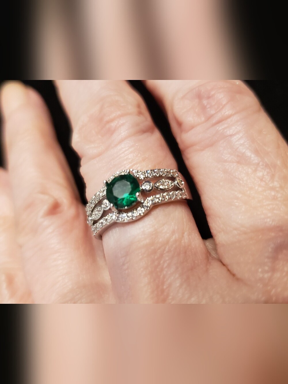 NEW 925 Stamped Silver Art Deco Vintage-inspired Created Emerald Ring Sz 7, WOW!